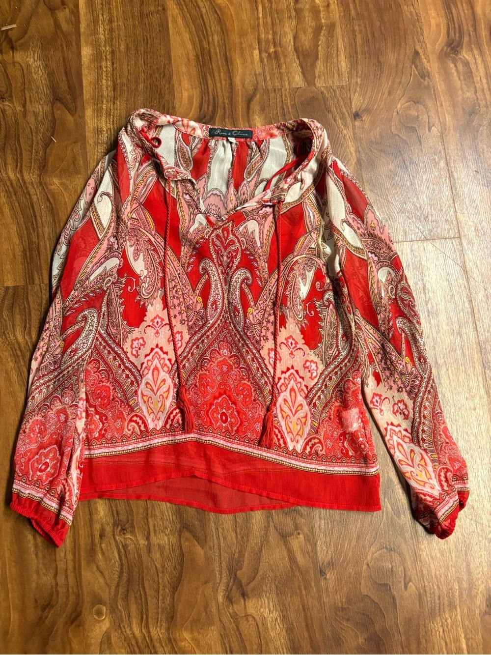 Rose & Olive Red Paisley Peasant Blouse
